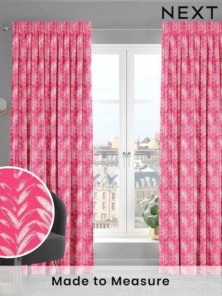 Watermelon Pink Leaf Print Made To Measure Curtains (U76046) | £109