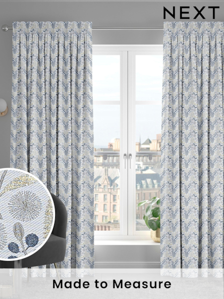 Danube Blue Lotus Made To Measure Curtains (U76054) | £100