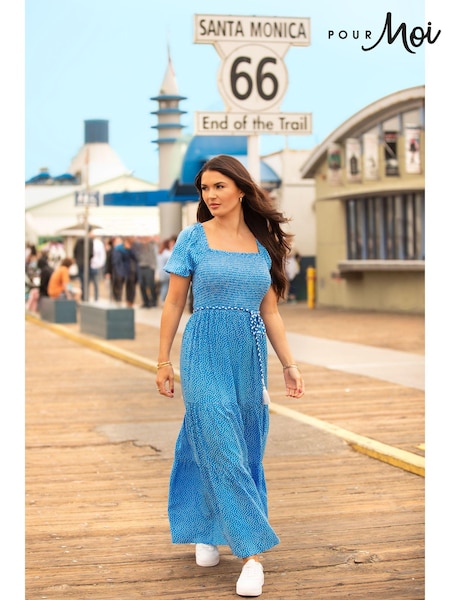 Pour Moi Blue Sadie Shirred Dress (U77298) | £55