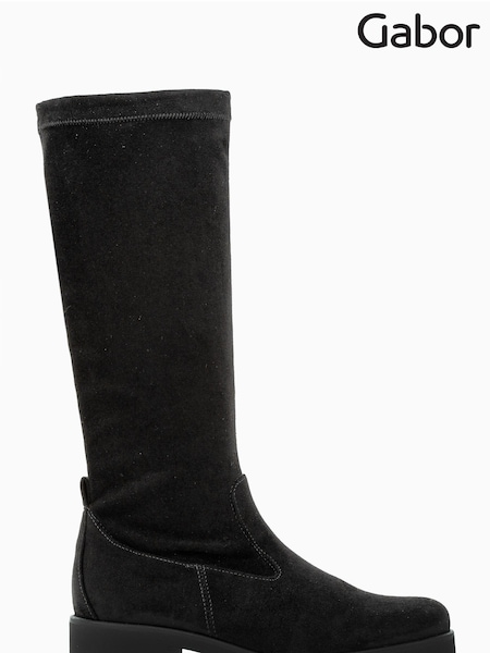 Gabor Baku Black Microvelour Long Boots (U77545) | £110