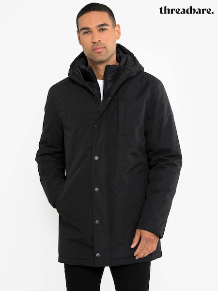 Threadbare Black Hooded Showerproof Mock Layer Raincoat (U77599) | £60