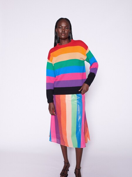 Penelope Rainbow Stripe Sequin Midi Skirt (U77606) | £95