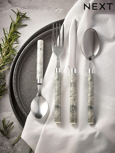 16 Piece Grey Marble Effect Cutlery Set (U77616) | £18