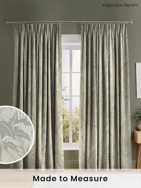Graham & Brown Sage Green Paradys Made to Measure 100% Cotton Curtains (U77735) | £119