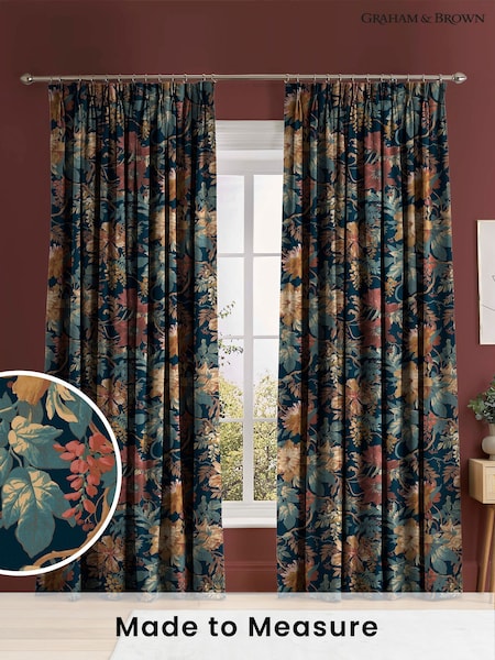 Graham & Brown Dusk Blue Florenzia Made to Measure 100% Cotton Curtains (U77738) | £119