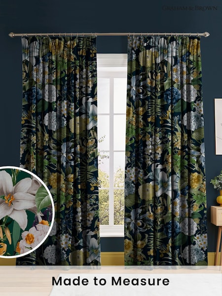 Graham & Brown Black Emerald Glasshouse Flora Made to Measure 100% Cotton Curtains (U77809) | £119