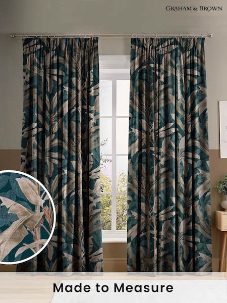 Graham & Brown Teal Blue Borneo Made to Measure 100% Cotton Curtains (U77810) | £119