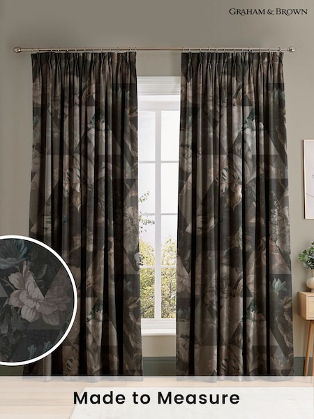 Graham & Brown Black Moonstone Timepiece Made to Measure 100% Cotton Curtains (U77818) | £119