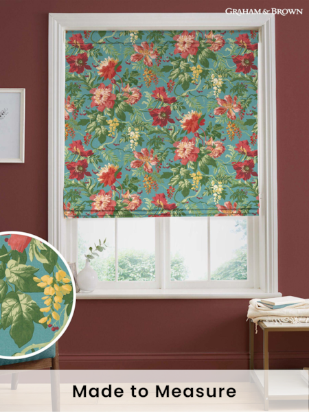 Graham & Brown Botanico Blue Florenzia Made to Measure Roman 100% Cotton Blind (U78171) | £99