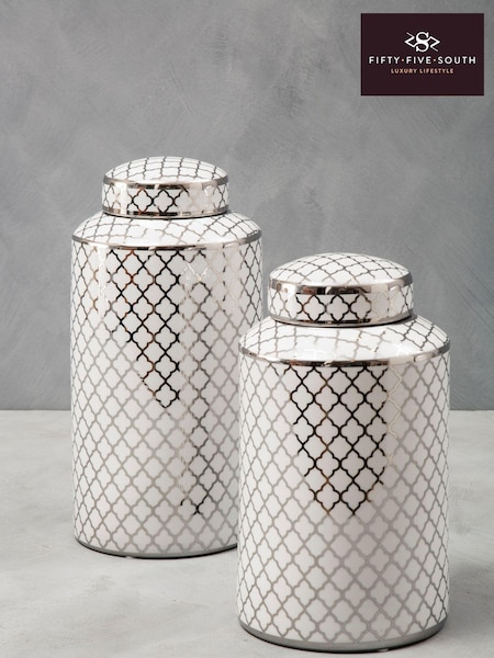 Fifty Five South White/Silver Renne Small Ceramic Jar (U80550) | £49