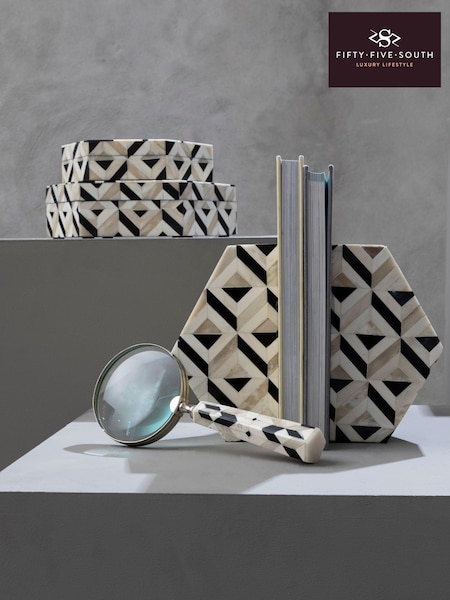 Fifty Five South Ivory/Black Harlo Hexagon Bookends (U80582) | £74