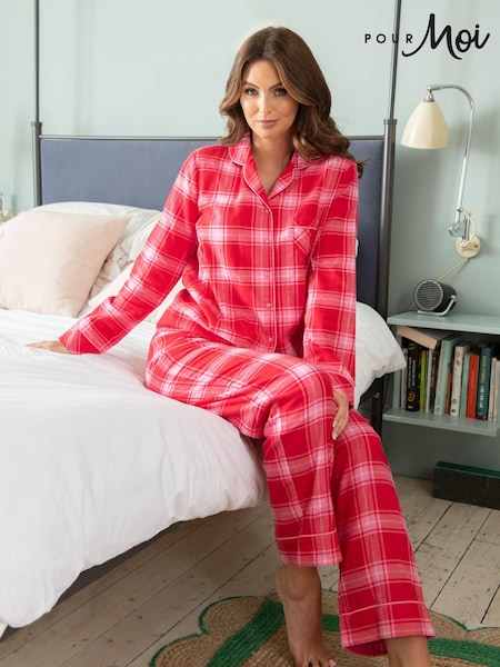 Pour Moi Red Multi Cosy Check Brushed 100% Cotton Pyjamas Gift Set (U81203) | £47