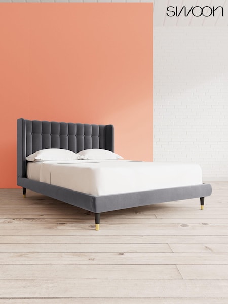 Swoon Easy Velvet Granite Grey Kipling Bed (U81272) | £989 - £1,099
