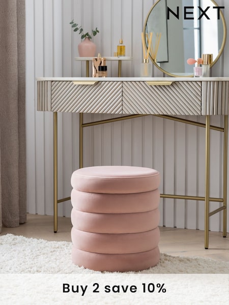 Soft Velvet Blush Pink Stella Ribbed Storage Stool (U81318) | £70