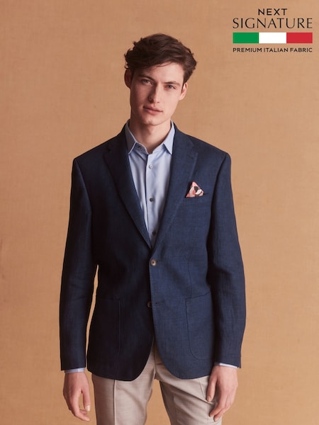 Navy Blue Signature Leomaster Linen Blazer (U81819) | £199