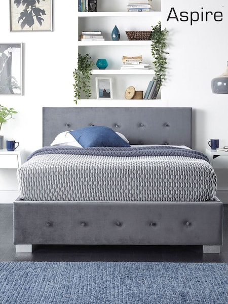 Aspire Furniture Silver Ashford Velvet Side Lift Ottoman Bed (U82538) | £320 - £543