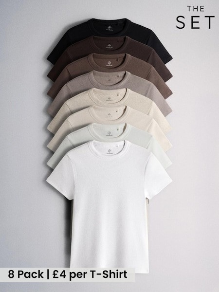 Black/Brown/Neutral/Oat/Cream/White - The Set 8 Pack Ribbed Short Sleeve T-shirts
