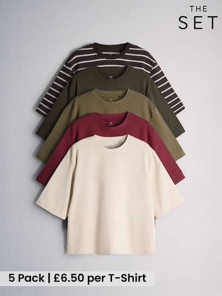 Khaki/Green/Brown/Neutral - The Set 5 Pack Heavyweight Relaxed Short Sleeve T-shirts