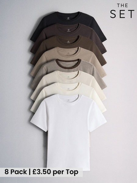 Neutral/Black/Brown/White - The Set 8 Pack Short Sleeve Skinny Fit Crew Neck Tops