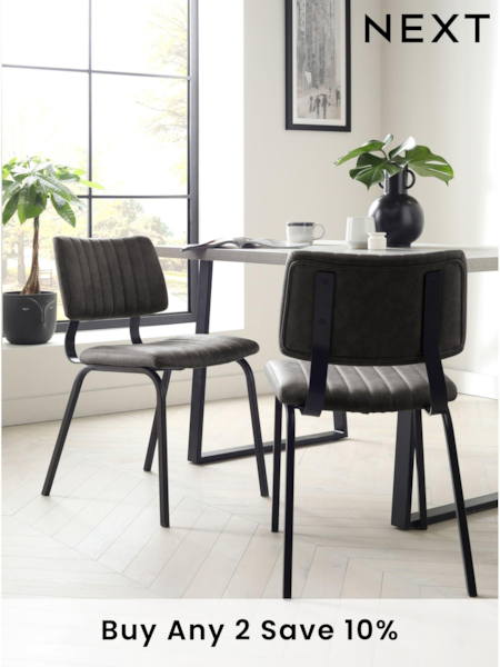 Set of 2 Monza Faux Leather Dark Grey Aiden Black Leg Dining Chairs (U84039) | £255