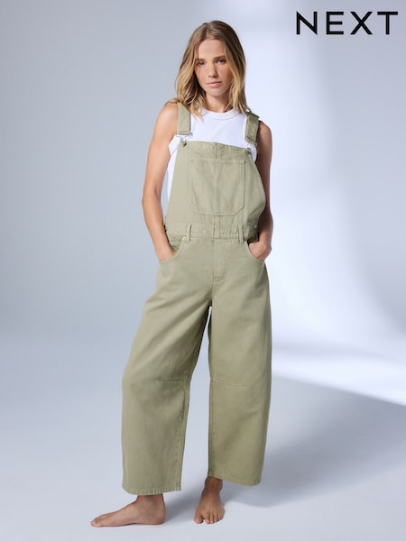 Sage Green - Denim Barrel Dungaree Jumpsuit