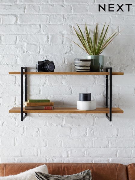 Dark Bronx 2 Tier Wide Wall Shelves (U87294) | £45