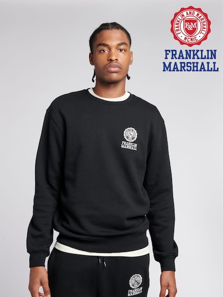 Franklin & Marshall Black Mens Crest BB Crew Neck 100% Cotton Sweatshirt (U87329) | £50