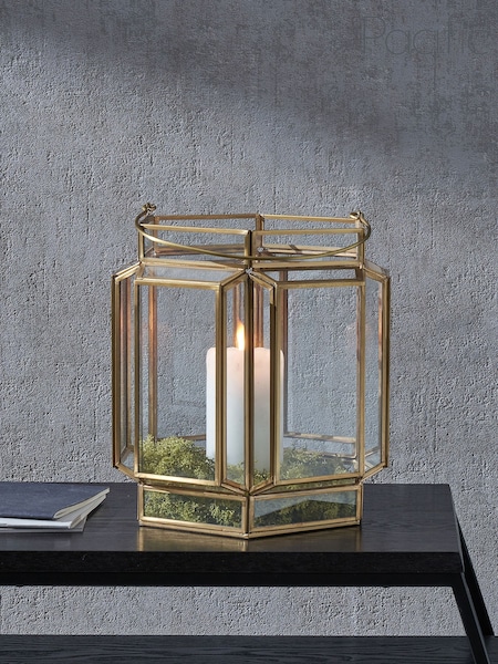 Pacific Brass Metal And Glass Wide Hexagon Lantern (U88891) | £120