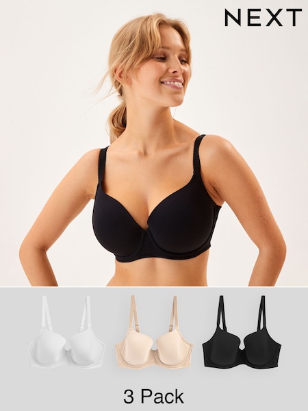 Black/White/Pastel Rose Nude Pad Balcony DD+ Cotton Blend Ultimate Comfort Bras 3 Pack (U89192) | £42