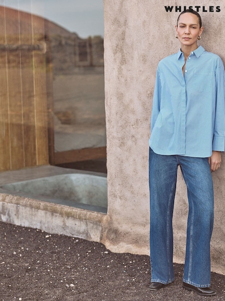 Whistles Blue Oversized Stripe 100% Cotton Shirt (U92033) | £79