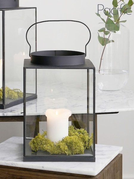 Pacific Matt Black Metal And Glass Small Square Lantern (U92199) | £100