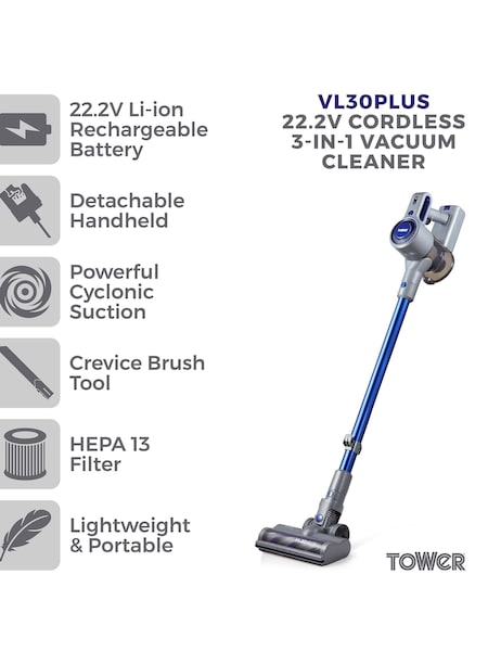 Tower Blue VL30 Plus 22.2V Cordless 3 in 1 Vacuum Cleaner (U92704) | £90