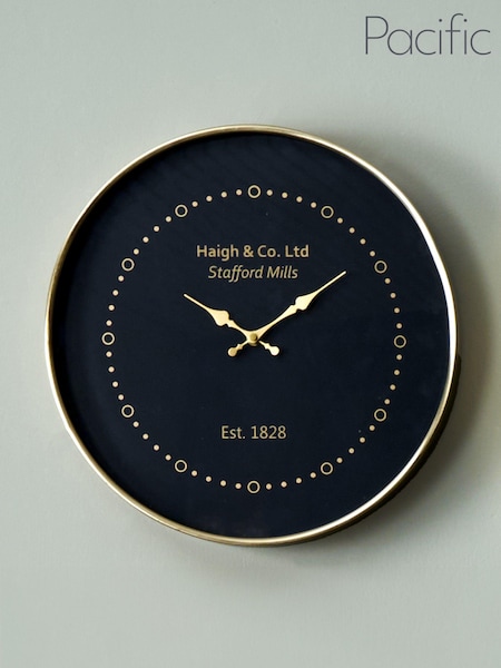 Pacific Black Wall Clock With Antique Brass Frame (U92835) | £100