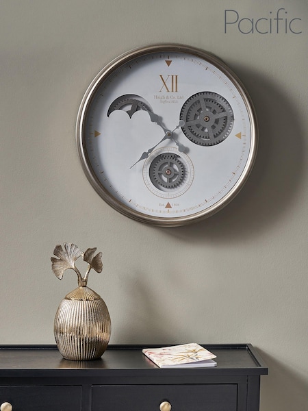 Pacific White/Silver Metal Cogs Wall Clock (U92945) | £100