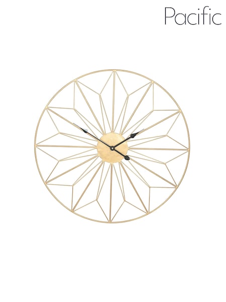 Pacific Antique Gold Metal Geo Design Round Wall Clock (U94185) | £100