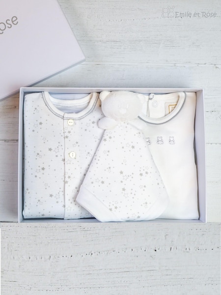 Emile Et Rose Grey 100% Cotton Star Print Three Piece Baby Gift Set (U94198) | £59