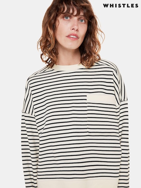 Whistles White Stripe 100% Cotton Sweater (U95161) | £89