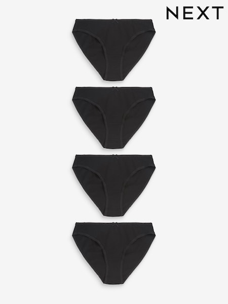 Black High Leg Cotton Rich Knickers 4 Pack (U95460) | £9