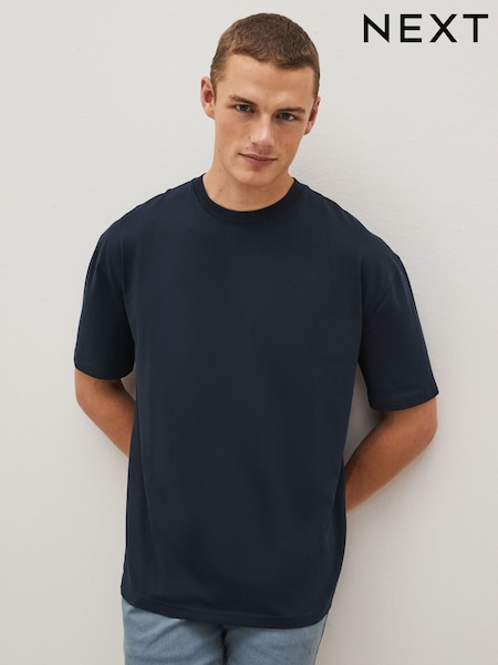 Blue Navy Relaxed Fit Essential Crew Neck Cotton T-Shirt (U95697) | £8