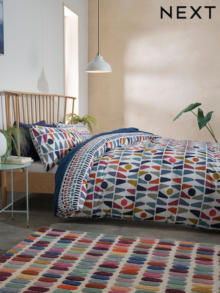 Multi Bright Geometric Cotton Rich Reversible Duvet Cover and Pillowcase Set (U96422) | £18 - £38