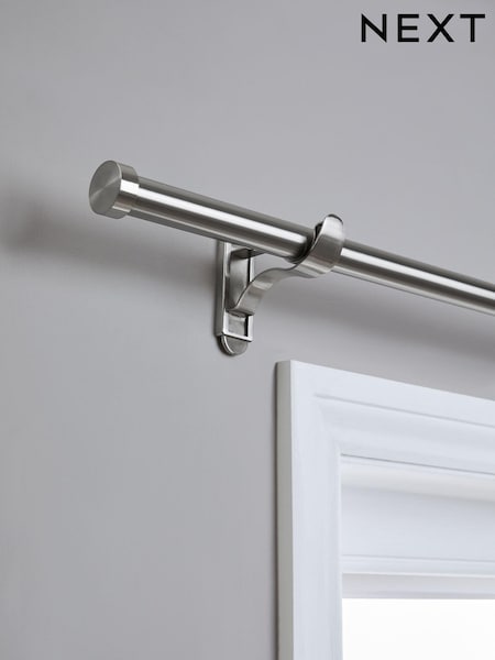 Brushed Silver Klick Fit 28mm Stud Finial Extendable Curtain Pole Kit (U97014) | £40 - £55