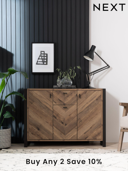 Dark Bronx Chevron Oak Effect Slim Sideboard (U98716) | £275