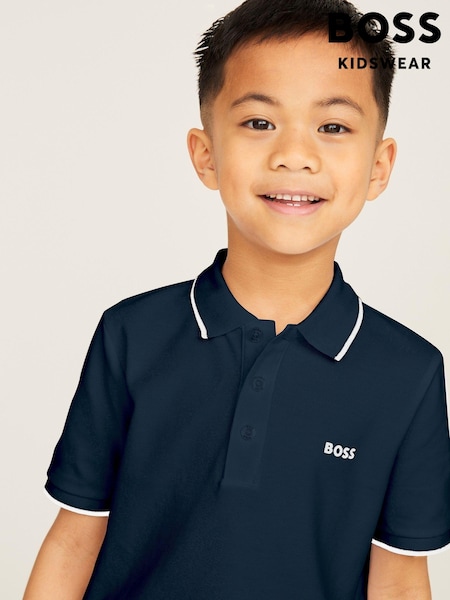 BOSS Navy 100% Cotton Short Sleeved Logo Polo Shirt (U99035) | £52 - £61