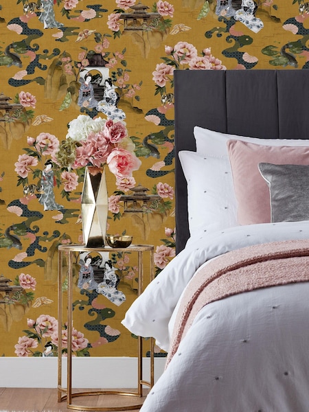 Riva Paoletti Ochre Yellow Geisha Digitally Printed Wallpaper (U99056) | £32