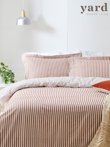 Yard Pecan Brown Hebden Striped 100% Cotton Duvet Cover and Pillowcase Set (U99248) | £26 - £50
