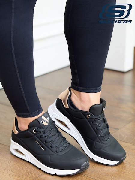 Skechers Black Dark Black Golden Womens Standard Fit Uno Trainers (U99977) | £79