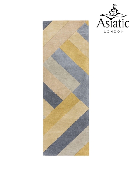 Asiatic Rugs Grey/Ochre Yellow Reef Big Zig Wool Tufted Runner Rug (UNH957) | £104