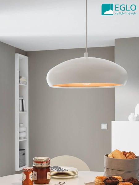 Eglo White/Copper Mogano 1 Vintage Single Ceiling Light Pendant (UX3747) | £65
