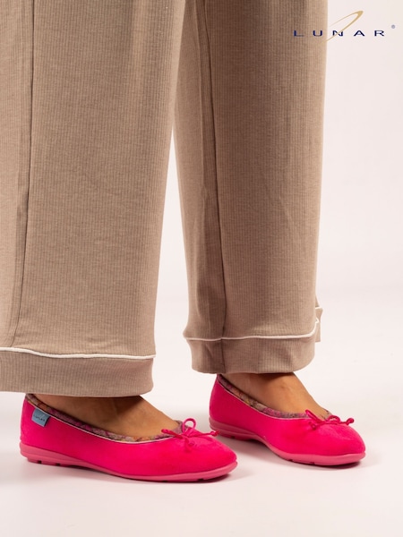 Lunar Pink Bow Tartan Trim Pump Slippers (V00075) | £33