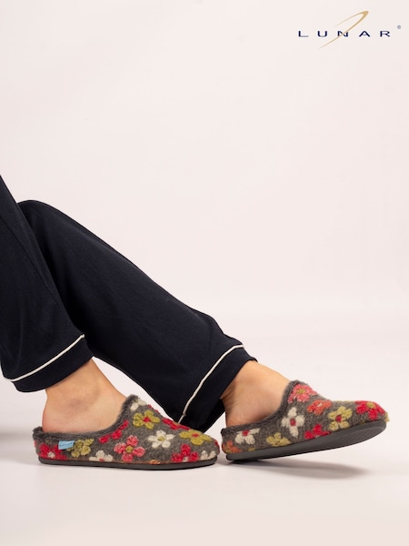Lunar Grey Dolly Flower Mule Slippers (V00077) | £35